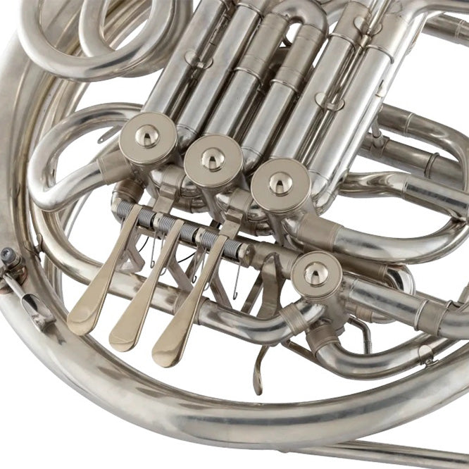 Conn 8D Double Horn - Fixed Bell - Unlacquered close up of valves and keys