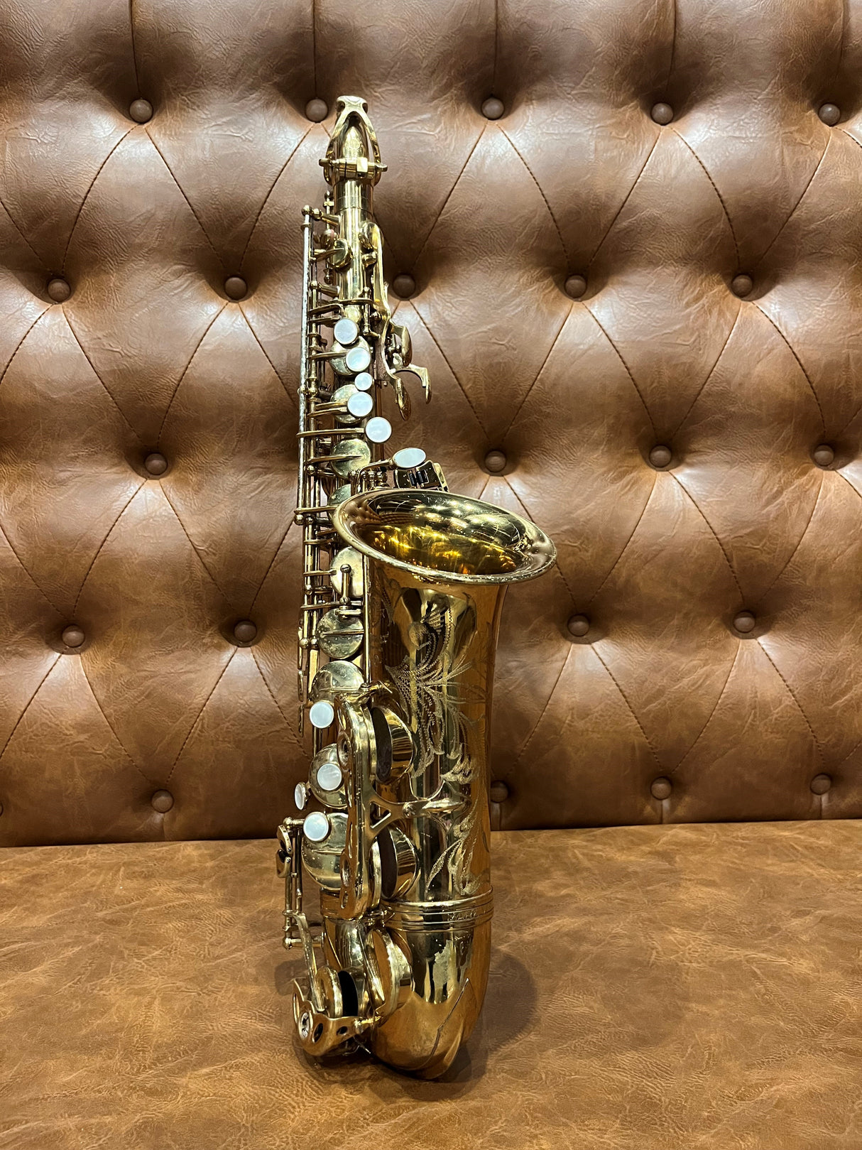 Consignment Selmer Mark VI Alto Saxophone - sitting on a bench bell forward, slightly tilted