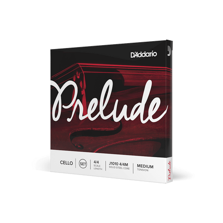 Package of a full set of Prelude cello strings in its red and white packaging