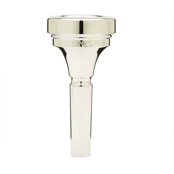 A silver plated Denis Wick classic small shank trombone mouthpiece