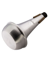 The Jo-Ral 1A aluminum straight mute for tenor trombone sitting on its side