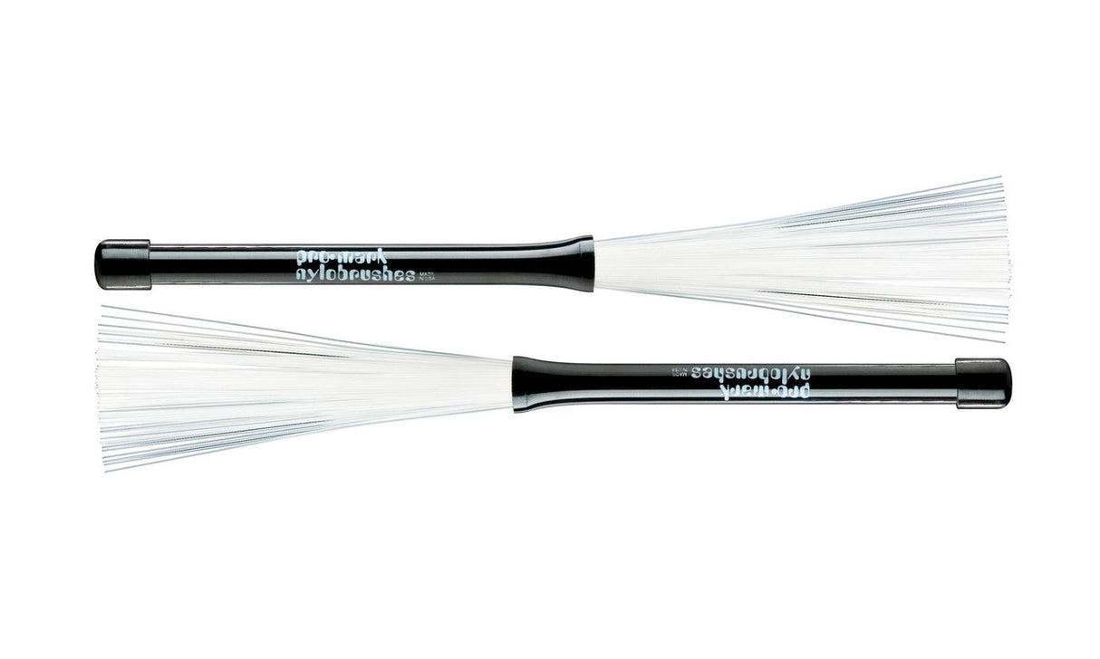 Promark B600 Nylon Retractable Brushes with a shake-out design handle, opened and fanned out