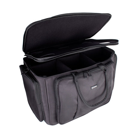 The Protec M407 6-Pack tenor trombone mute bag with both the exterior lid and interior lid partially open.