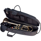 The Protec Pro Pac IP309CT Ipac series bass trombone case sitting with its lid open and a bass trombone fit inside.