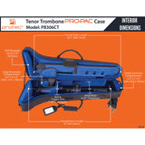 A diagram of the Protec Pro Pac PB306CT Tenor trombone case with it various interior and exterior dimensions expressed in inches and centimeters.