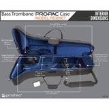 A diagram of the Protec Pro Pac PB309CT with its various interior and exterior dimensions expressed in inches and centimeters.  