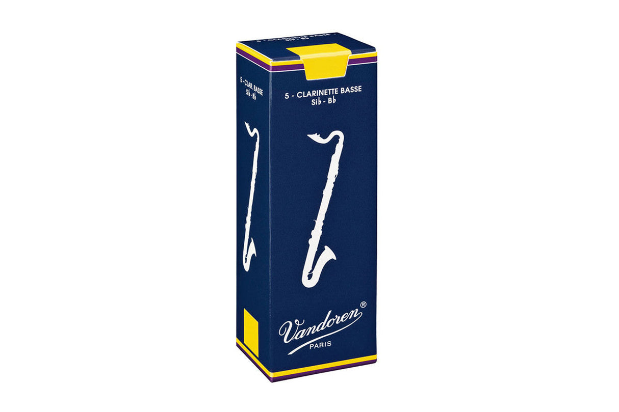 Box of 5 Vandoren bass clarinet reeds in their traditional blue packaging