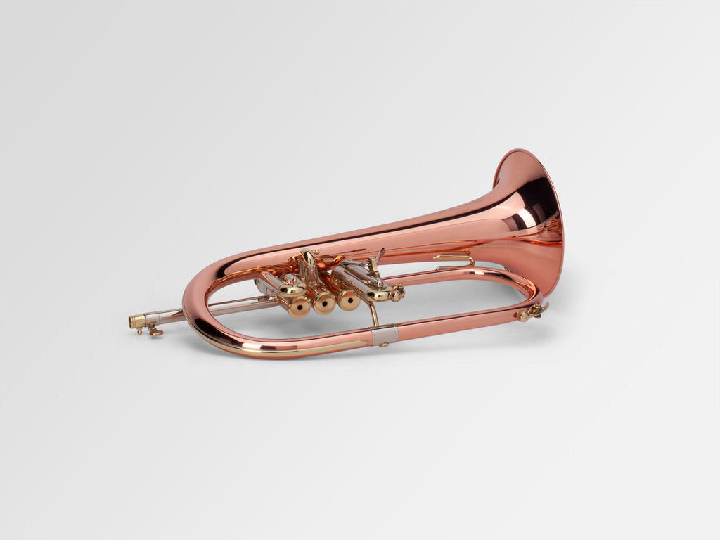 Adams F5 Bb Flugelhorn - on its side, bottom of the valves showing