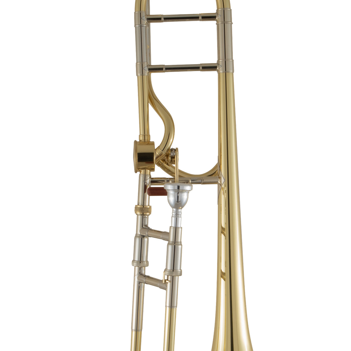 Bach 42A Large Bore Tenor Trombone - a close up of the middle portion of the instruments body