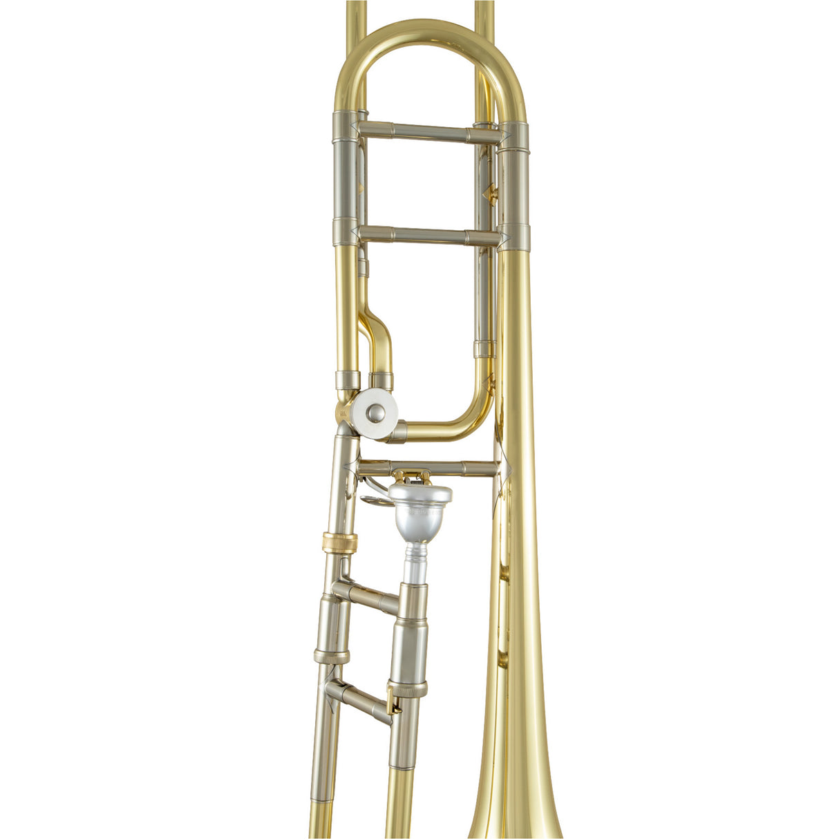 Bach 42BO Large Bore Tenor Trombone - a close up of the middle section of the instrument