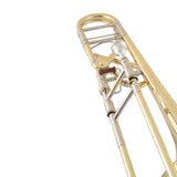 Bach A47XPS Large Bore Tenor Trombone - close up of the slide braces, slide receiver, and mouthpiece receiver