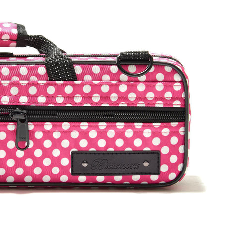 Close up on the Beaumont Pink Polka Dot Flute Box Case