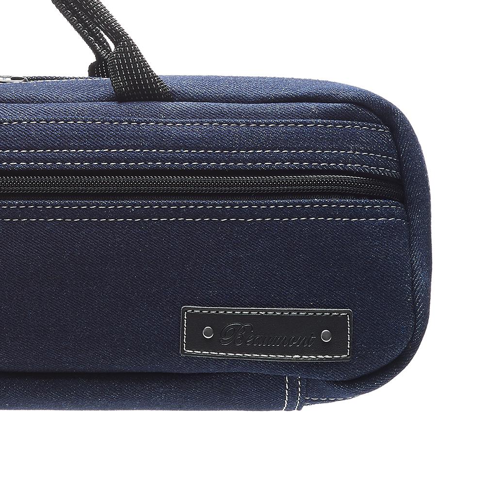 A close up on the Beaumont Flute Blue Denim C-Foot Carry Case