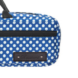 A close up on the Beaumont Flute Blue Polka Dot C-Foot Carry Case 