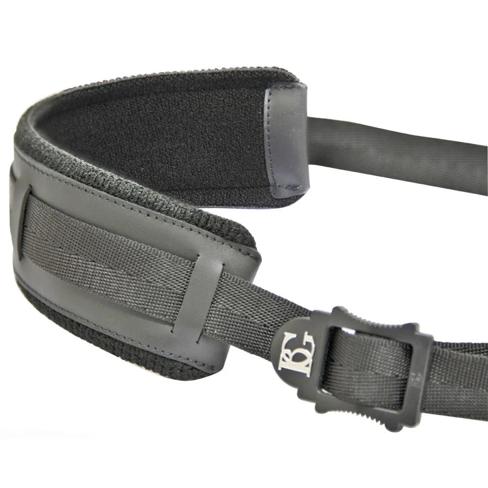 A close up on the padded shoulder strap of the S40CMSH or S41CMSH saxophone harness