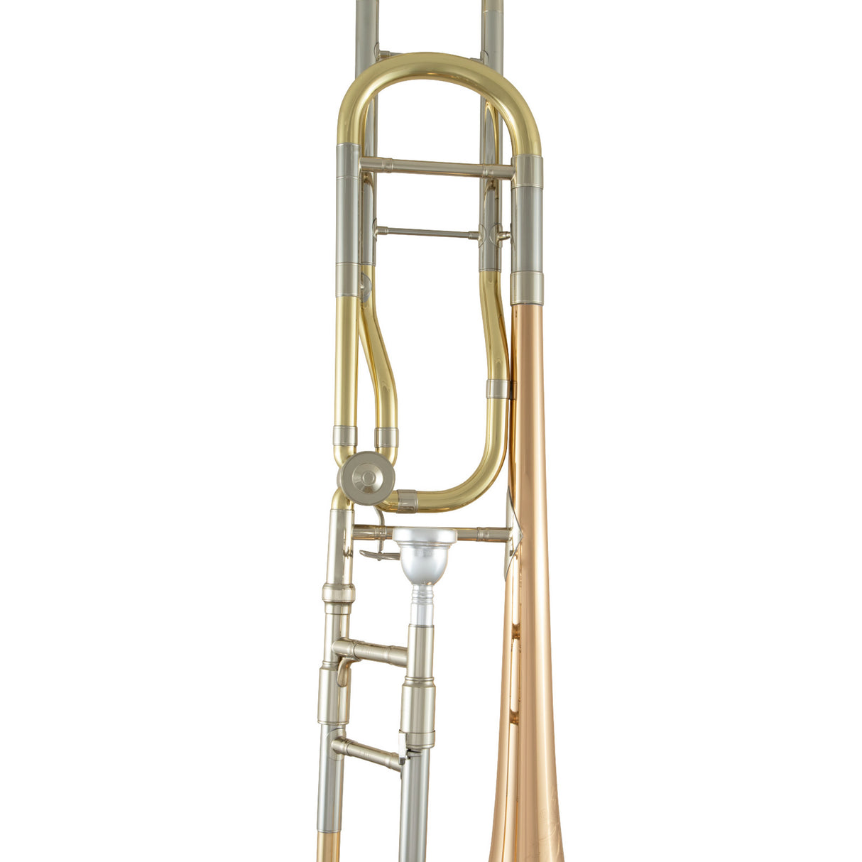 Conn 88HO Large Bore Tenor Trombone Rose Brass - close up of bell braces and tubing