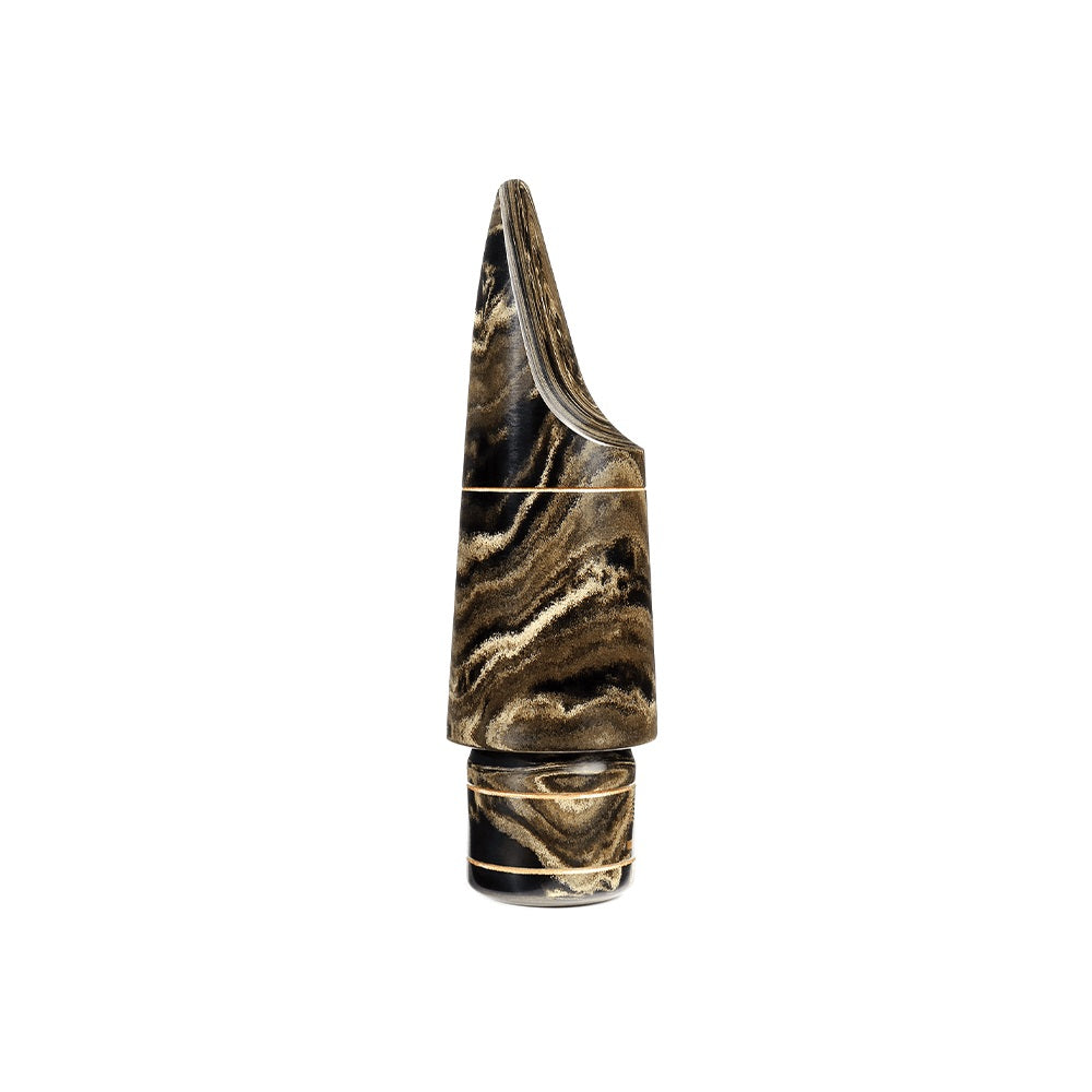 A side view of the D'Addario Marbled Select Jazz tenor saxophone mouthpiece