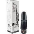 A D'Addario Select Jazz alto saxophone mouthpiece next to its box 