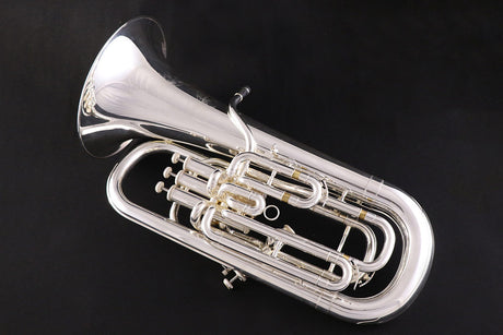 Eastman EEP526S Euphonium - Silver Plated - seen from above as it's laying on a black surface