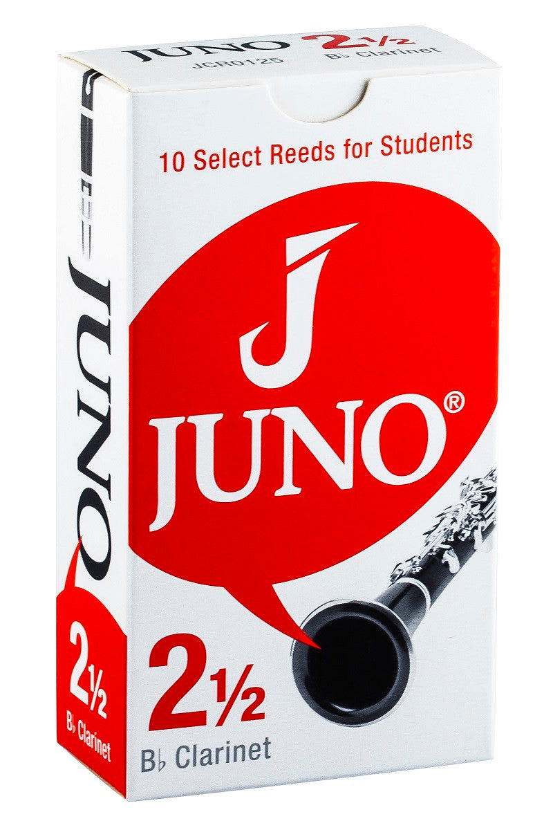 Box of Juno Bb Clarinet reeds in its red and white branding