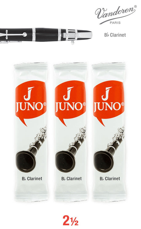 Package of 3 Juno Bb Clarinet reeds in its red and white packaging