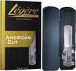 A Legere American Cut alto saxophone reed in its packaging and one in its carrying case