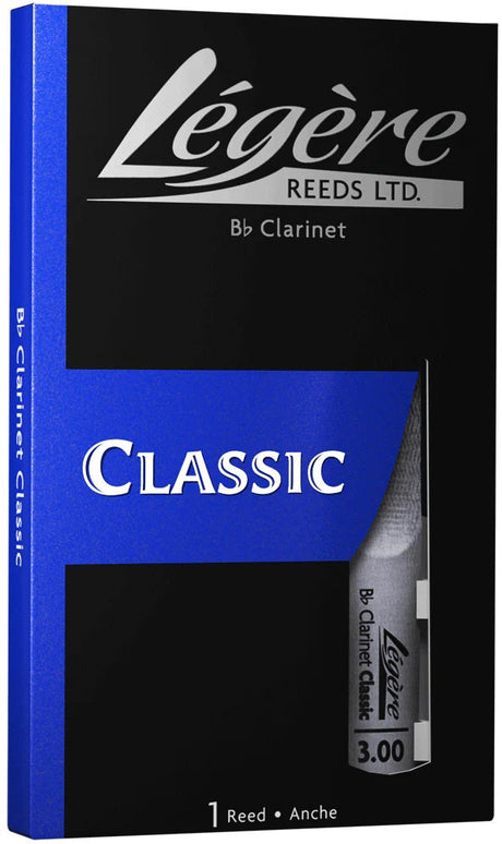 The Legere Classic Cut synthetic Bb Clarinet reed in its packaging  