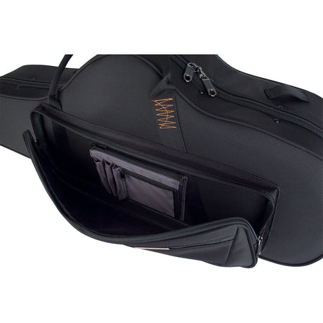 The Protec Propac PB305CT tenor saxophone case with an exterior pocket open