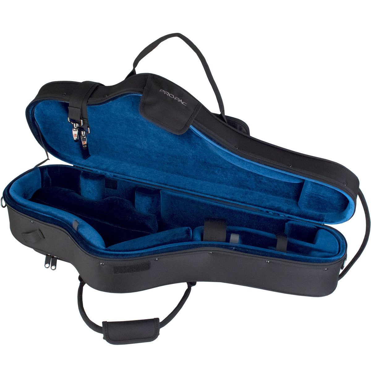 The Protec Propac PB305CT tenor saxophone case open with the interior showing