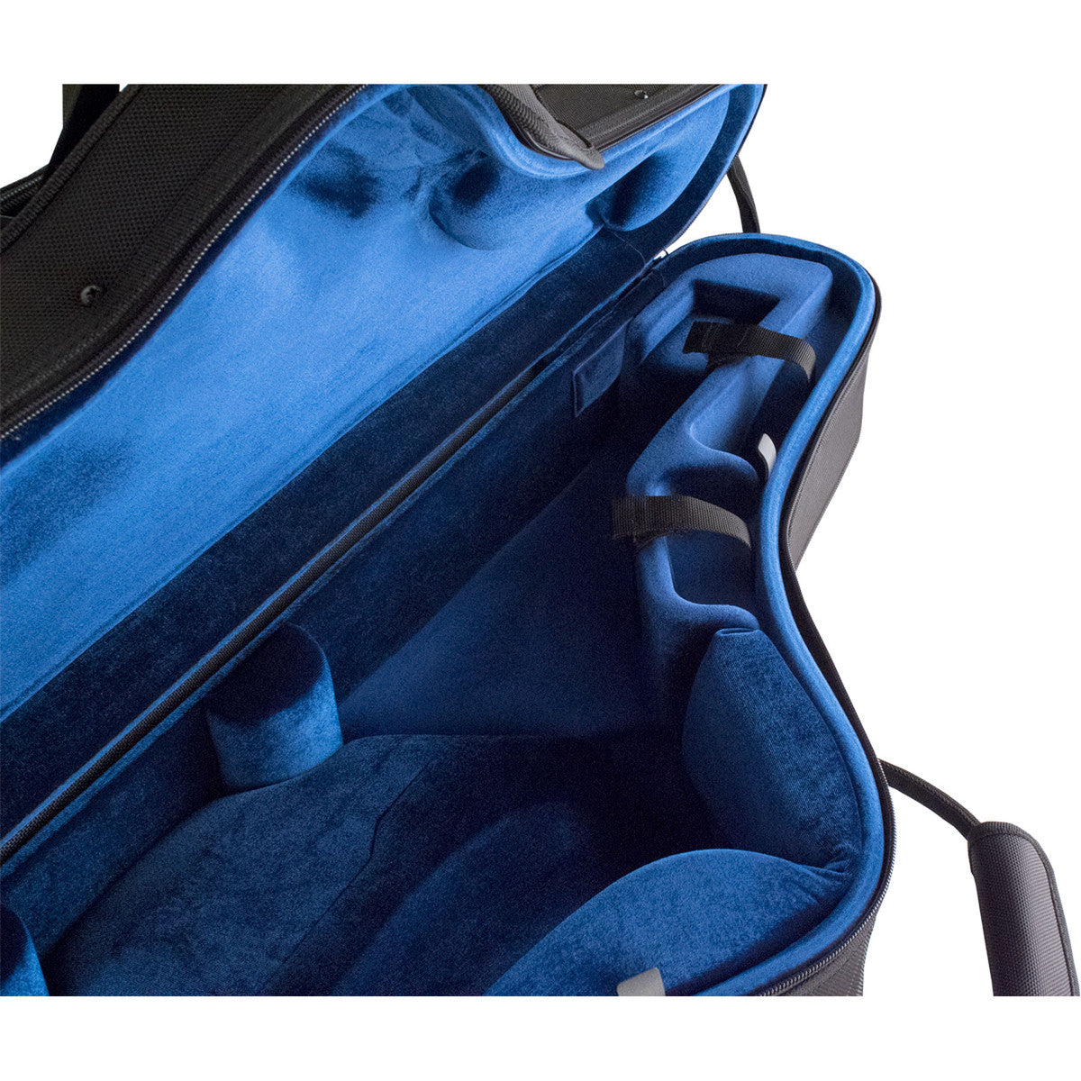 A closeup of the interior of the Protec Propac PB305CTXL tenor saxophone case 