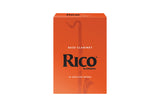 Box of 10 Rico bass clarinet reeds in their recognizable orange packaging