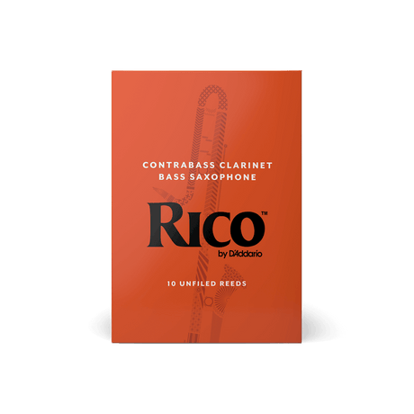 Box of Rico contra bass clarinet reeds in their recognizable orange branding