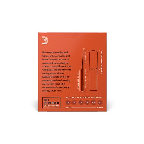 Rico by D'Addario Bb Clarinet Reeds - box of 10 reverse side