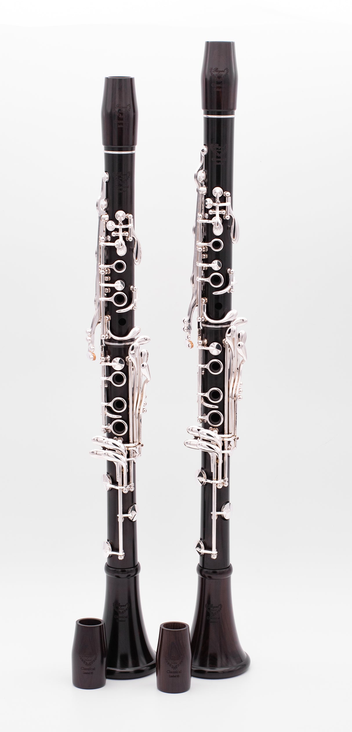 The Royal Global Classical Limited Bb and A Clarinets with the additional barrels sitting next to them