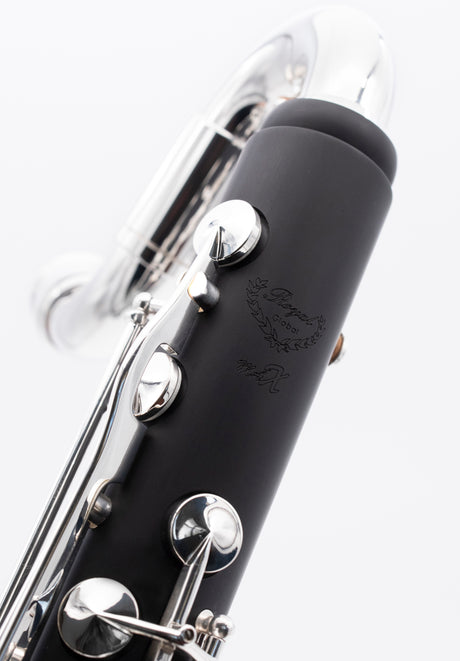 Royal Global Max Low C Bass Clarinet - close up of the brand insignia on the upper joint