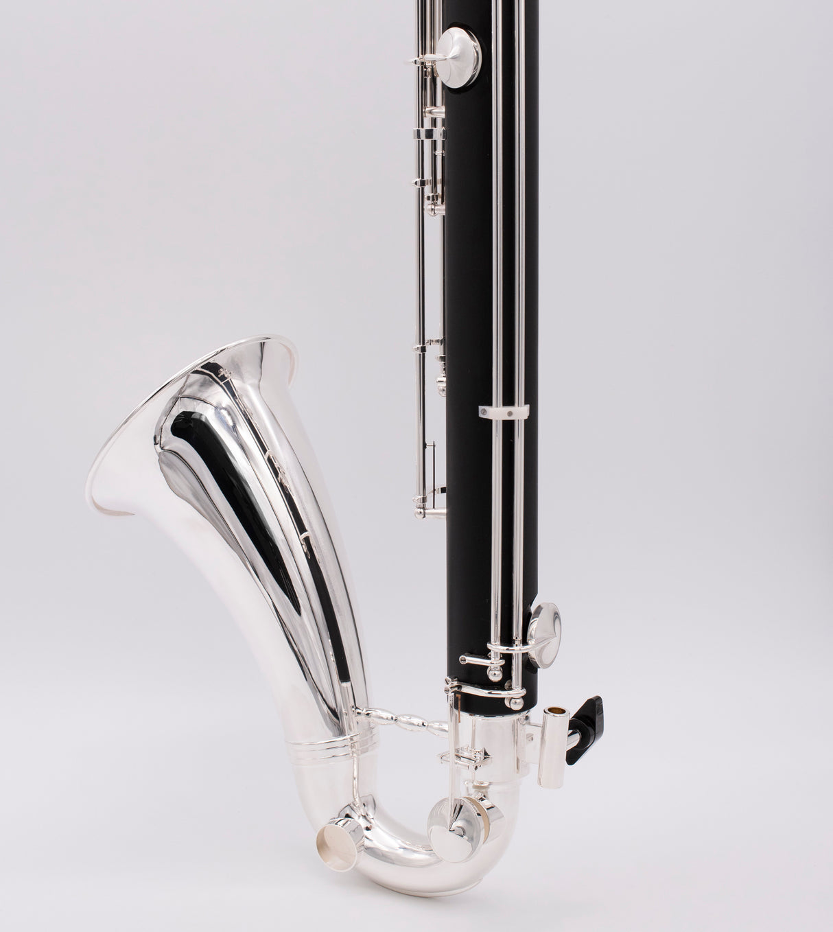 Royal Global Max Low C Bass Clarinet - close up of bell and lower joint seen from the side