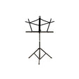 Black Schmitt Music folding music stand standing upright with its facing support flared open