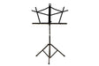 Black Schmitt Music folding music stand standing upright with its facing support flared open