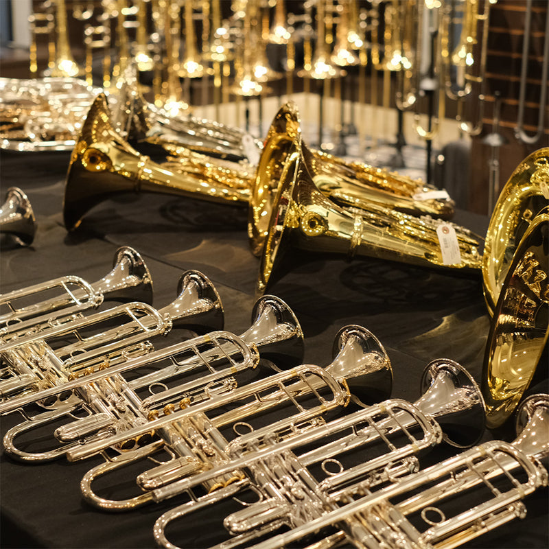 Brass instruments on table at Selection Event