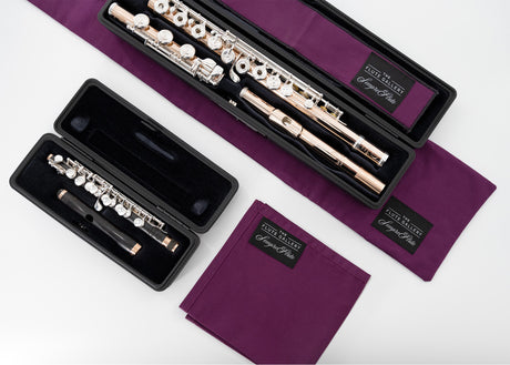 sempre|flute Flute Gallery Limited Edition cloth bundle - Includes the Cleaning Cloth, the Tarnish Saver, and the Flute Mat, all in Berry color.