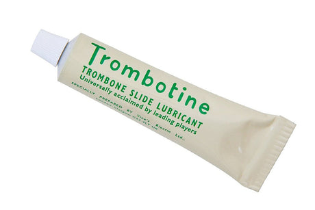 Tube of Trombotine trombone slide lubricant - cream-colored tube with green lettering