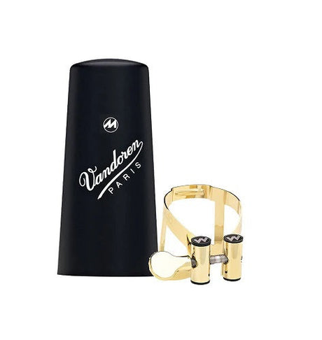 The Vandoren MO gold-plated clarinet ligature with mouthpiece cap