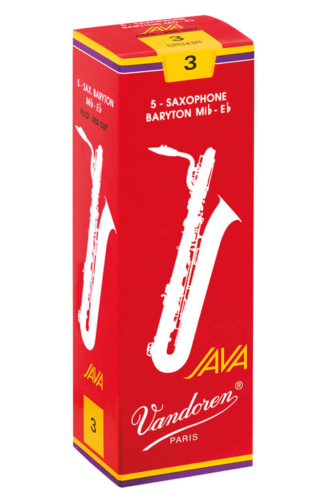 A box of Vandoren Java Red baritone saxophone reeds