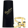 The gold plated Vandoren LC58DP MO tenor saxophone ligature and the plastic mouthpiece cap