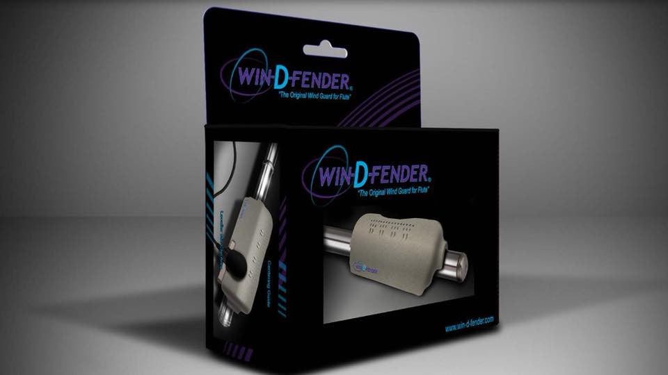 The Win-D-Fender Flute Wind Guard in its box